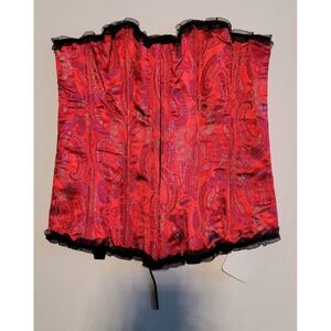 Women Roselle Lace Up Black & Red Bustier Corset Overbust Top‎ Waist Cincher
